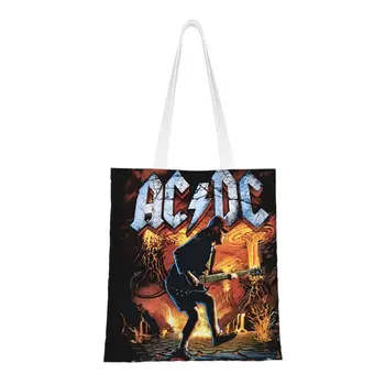 Симпатичная сумка для покупок в стиле австралийского хэви-метала AC DC, многоразовая сумка для покупок в продуктовых магазинах рок-группы, холщовая сумка для покупок через плечо