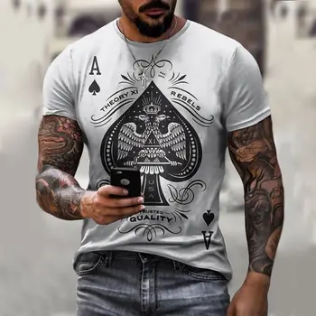 Мужские модные винтажные футболки с принтом Poker Spades A с коротким рукавом, летние новые мужские футболки с графическим рисунком О-образного воротника, одежда из аниме