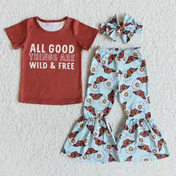 Комплект из двух предметов оптом RTS Butterfly Kids, 3 шт., одежда для малышей, детские расклешенные плавки с ромашками, детская весенняя одежда для девочек
