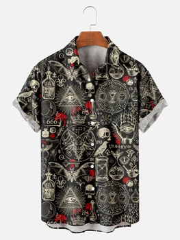 Мужские рубашки Y2k с коротким рукавом, высококачественная уличная одежда с черепом оверсайз, винтажные гавайские рубашки, блузки, Летние пляжные топы, одежда
